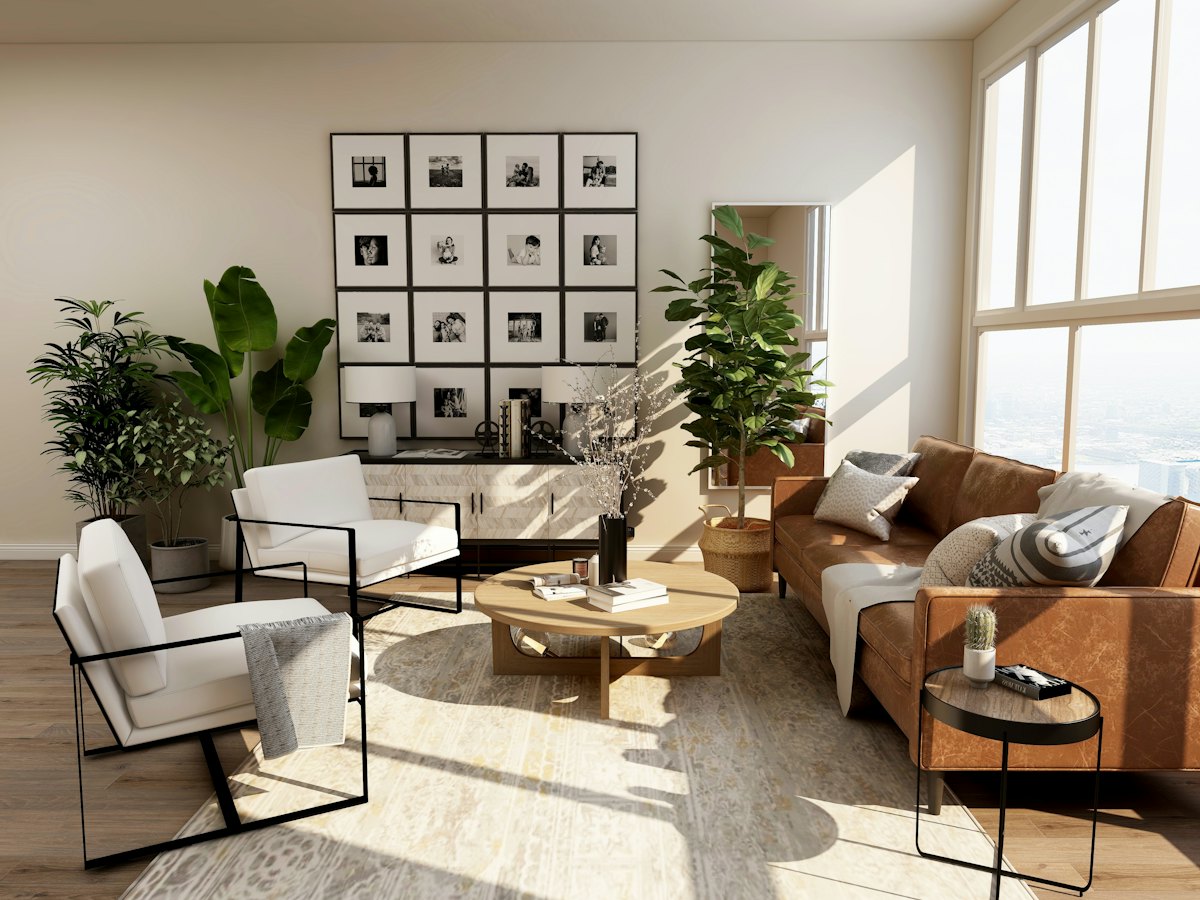 Bright loft bedroom with large windows